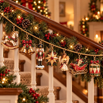 🎄 7-Piece Vintage Christmas Garland | Removable 3D Ornaments