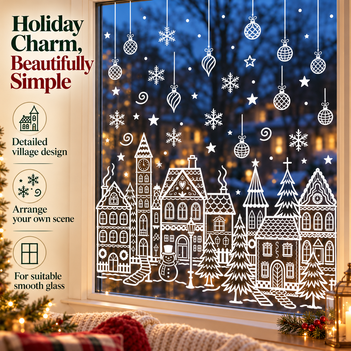 🎄 Snowy Christmas Village Window Decorations ❄️