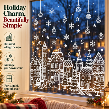 🎄 Snowy Christmas Village Window Decorations ❄️