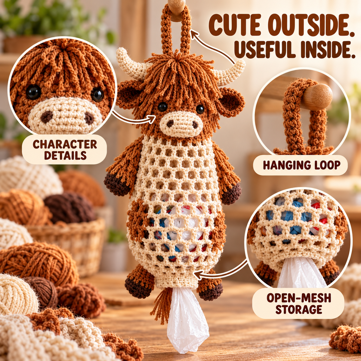 Crochet Animal Bag Holder DIY Kit – Cute & Functional Hanging Storage Craft Kit