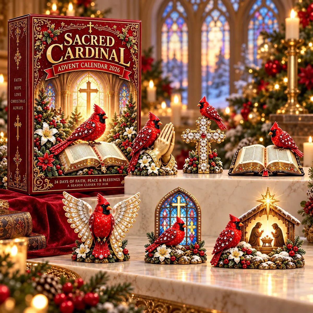2026 Cardinal Jesus Cross 24-Day Advent Calendar – Faith-Inspired Christmas Countdown with 24 Collectible Miniatures