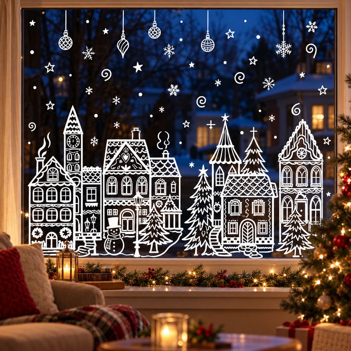 🎄 Snowy Christmas Village Window Decorations ❄️