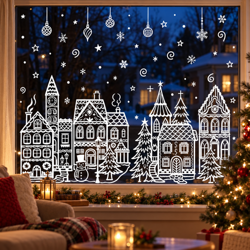 🎄 Snowy Christmas Village Window Decorations ❄️