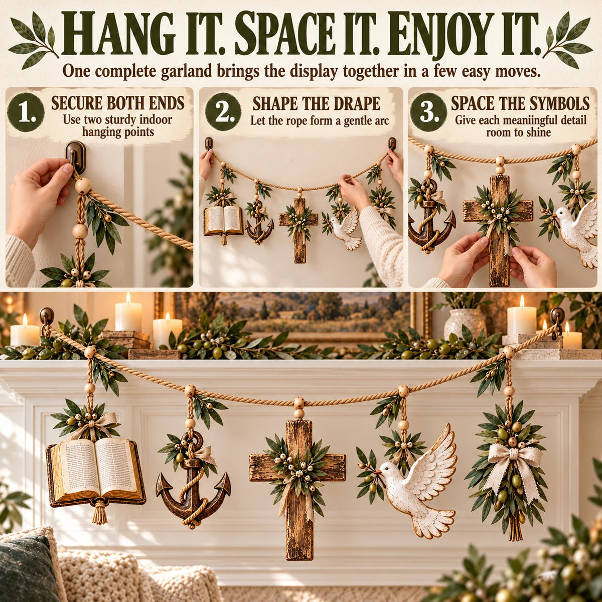 Faith, Hope & Love Christian Symbol Garland