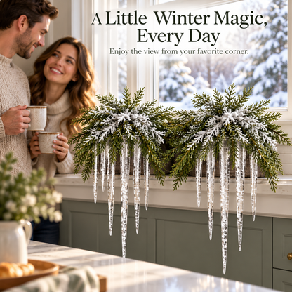 Snow-Frosted Cedar & Icicle Hanging Accent