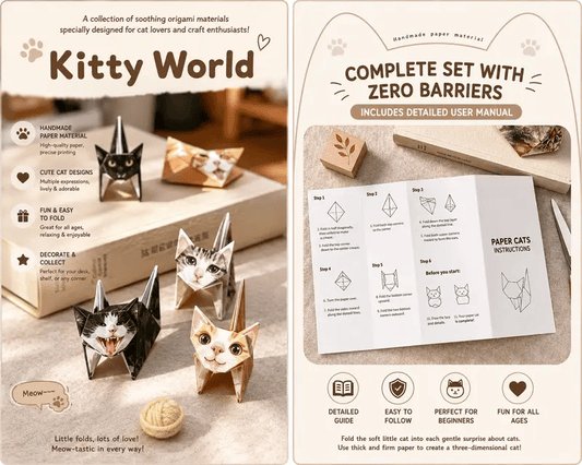 🐱 Kitty World 3D Cat Origami Kit – 15PCS / 60PCS Fold-Your-Own Cat Collection