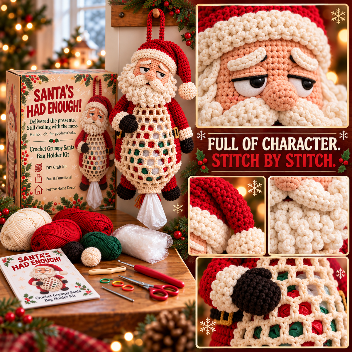 🎄 Christmas Crochet Bag Holder DIY Kit – 4 Funny Festive Designs | A Gift With a Bit of British Humour