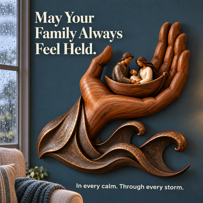 🤲 Held in His Hand – Family Boat Wall Sculpture