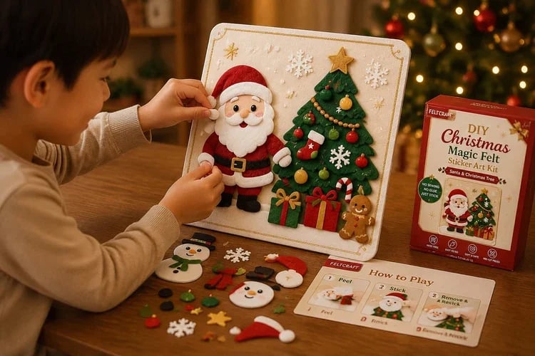 🎄✨ Cozy Christmas Felt Art Craft Kit – Reusable DIY Family Activity & Creative Christmas Gift 🎁❤️