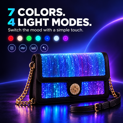 Fiber Optic Light Up Crossbody Bag, 7 Colors Glowing PU Leather Shoulder Purse