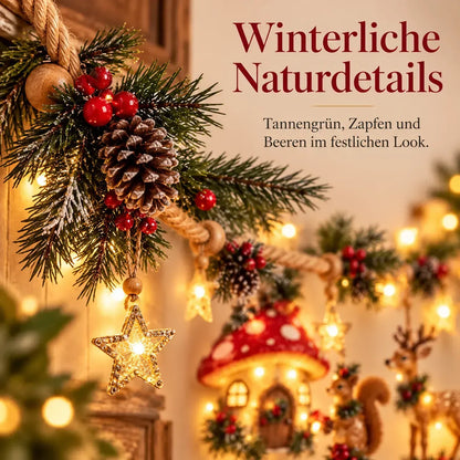 Beleuchtete weihnachtliche Waldgirlande – Festliche Dekoration im Stil eines verzauberten Waldes