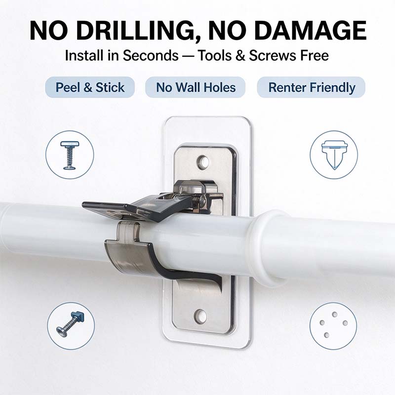 🏠2-Pack No-Drill Curtain Rod Brackets, Self-Adhesive Multifunctional Acrylic Gel Rod Holder Hooks