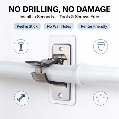 🏠2-Pack No-Drill Curtain Rod Brackets, Self-Adhesive Multifunctional Acrylic Gel Rod Holder Hooks