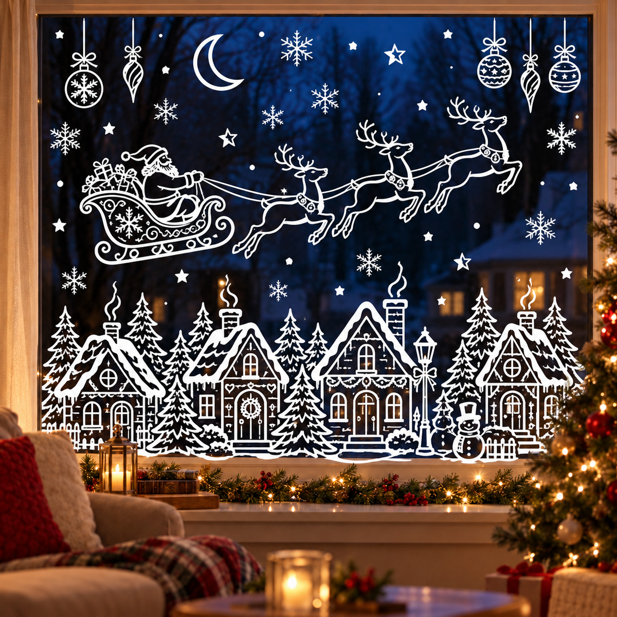 🎄 Snowy Christmas Village Window Decorations ❄️
