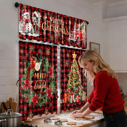 🎄3-Piece Christmas Kitchen Curtain Set | Water-Resistant Valance & Tier Curtains🏡