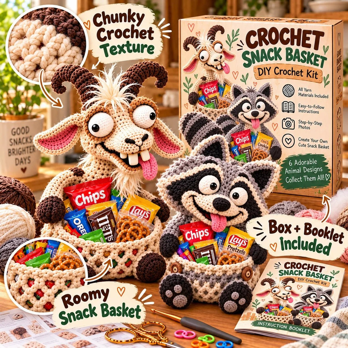 Funny Animal Crochet Snack Basket DIY Kit