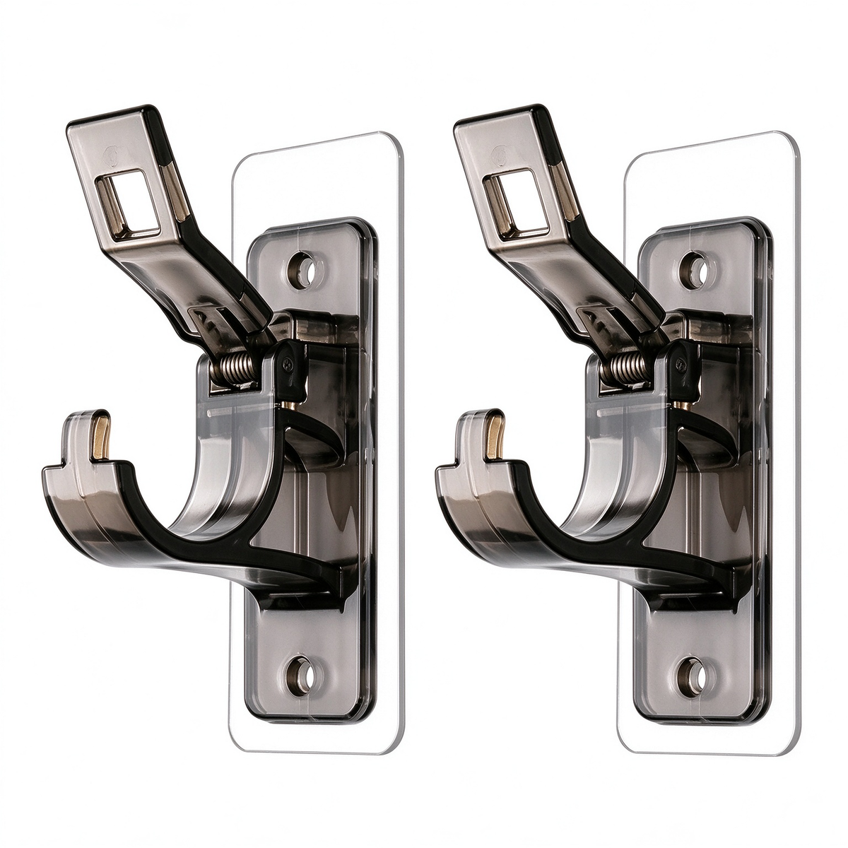 🏠2-Pack No-Drill Curtain Rod Brackets, Self-Adhesive Multifunctional Acrylic Gel Rod Holder Hooks