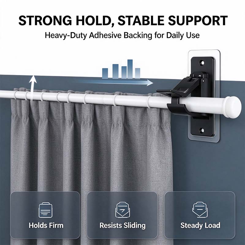 🏠2-Pack No-Drill Curtain Rod Brackets, Self-Adhesive Multifunctional Acrylic Gel Rod Holder Hooks