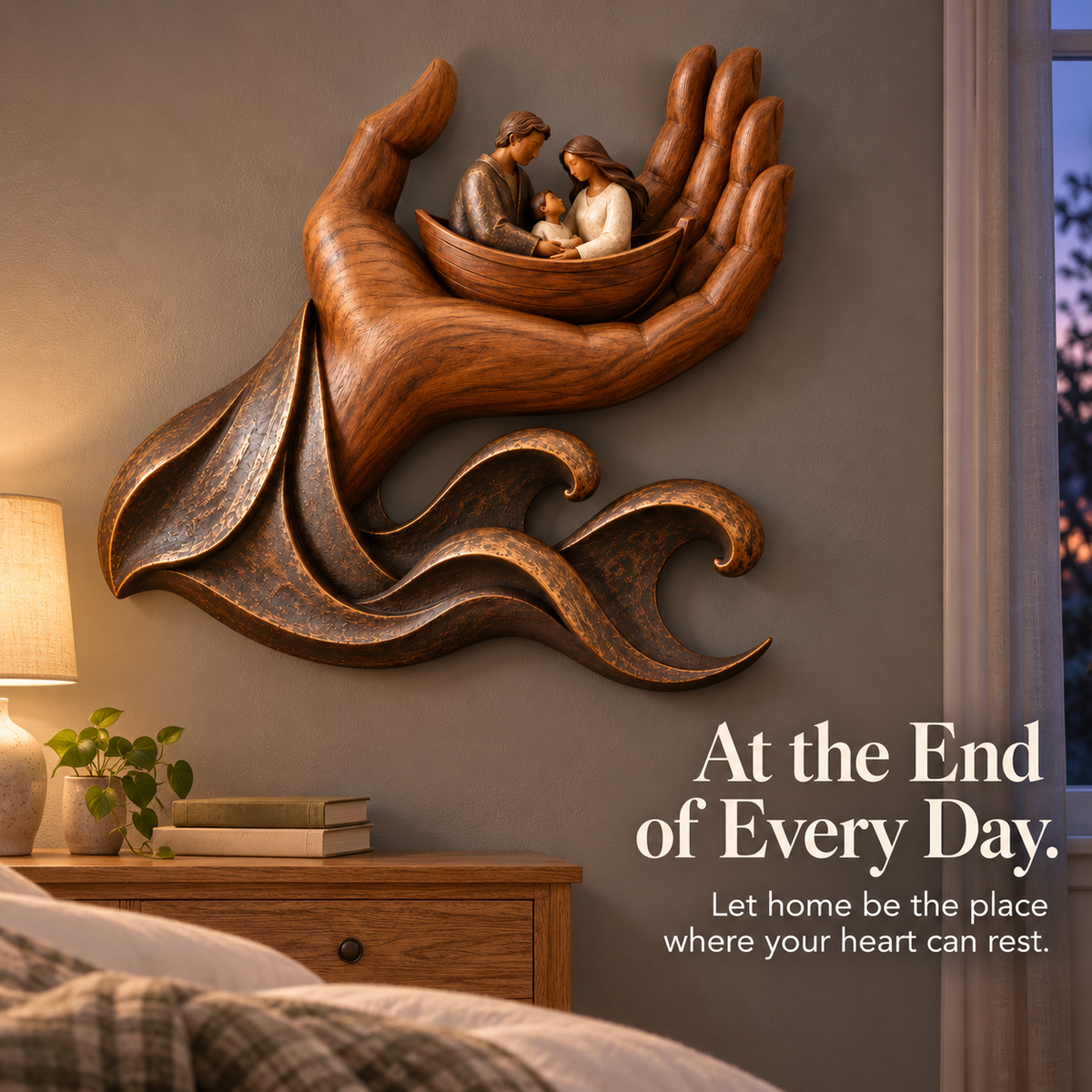 🤲 Held in His Hand – Family Boat Wall Sculpture