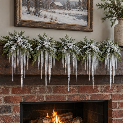 🎄 Snow-Frosted Cedar & Icicle Hanging Accent