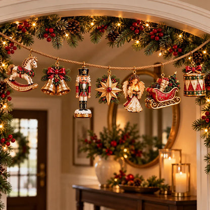 🎄 7-Piece Vintage Christmas Garland | Removable 3D Ornaments