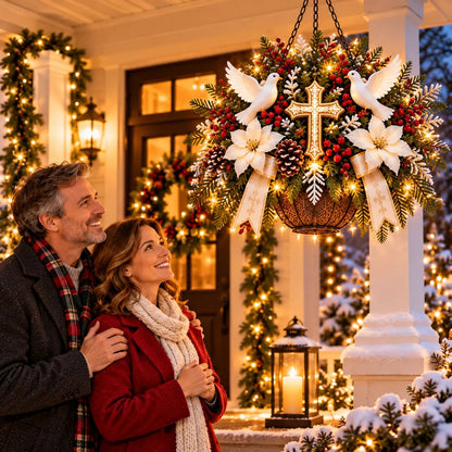 🎄 CHRISTMAS LIMITED-TIME 50% OFF | Christian Christmas Hanging Basket™ – Angel & Dove Faith-Inspired Holiday Porch Decor