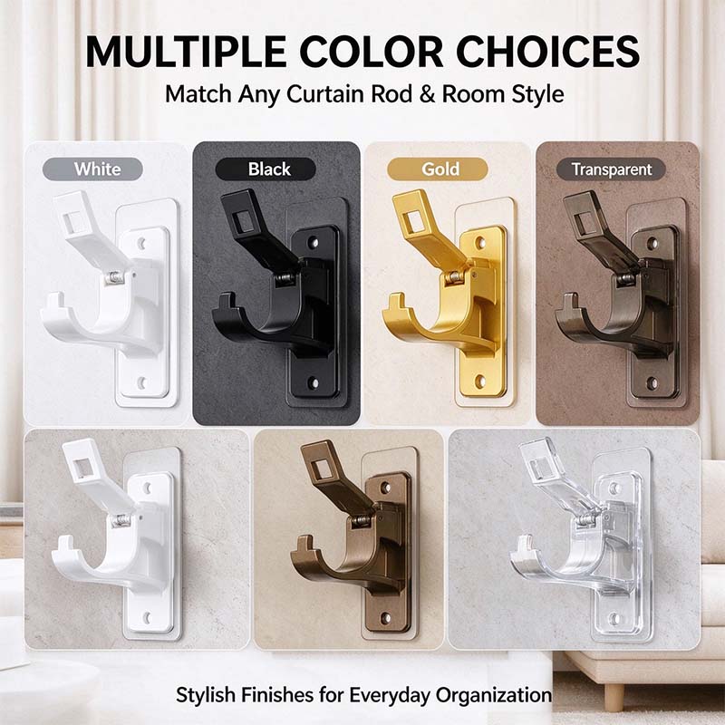 🏠2-Pack No-Drill Curtain Rod Brackets, Self-Adhesive Multifunctional Acrylic Gel Rod Holder Hooks