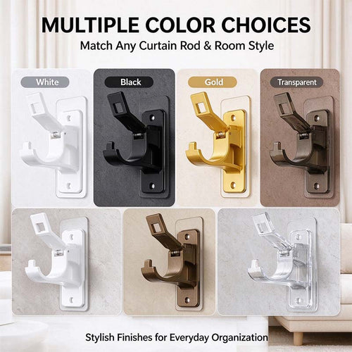 🏠2-Pack No-Drill Curtain Rod Brackets, Self-Adhesive Multifunctional Acrylic Gel Rod Holder Hooks