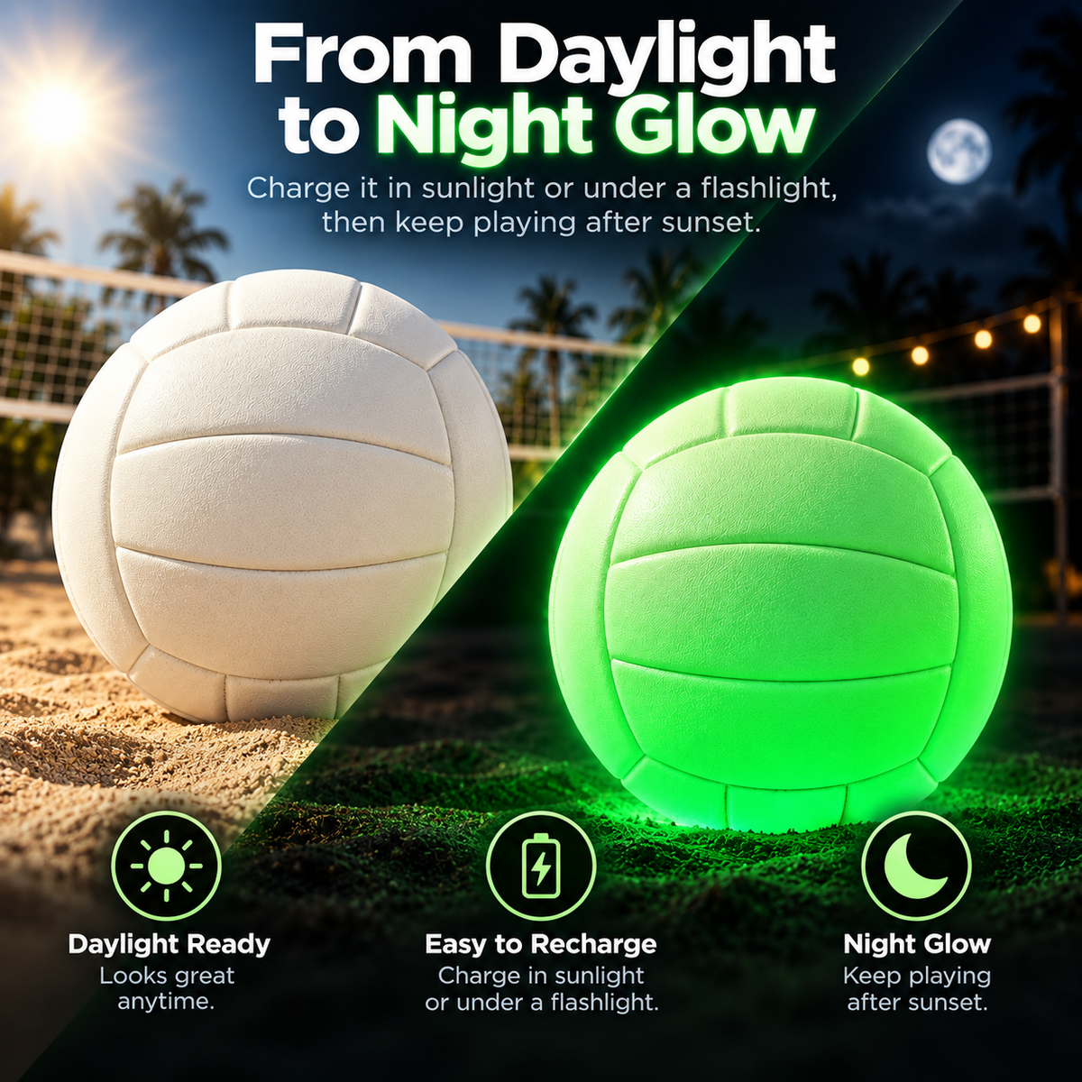 Glow-in-the-Dark Volleyball – Full-Size Night Play Ball