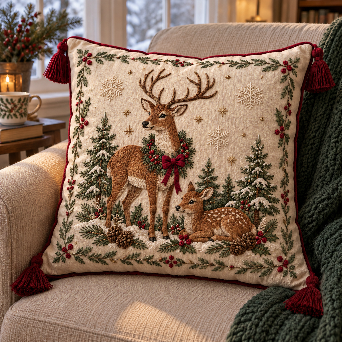 Vintage Christmas Embroidered Throw Pillows 🎄