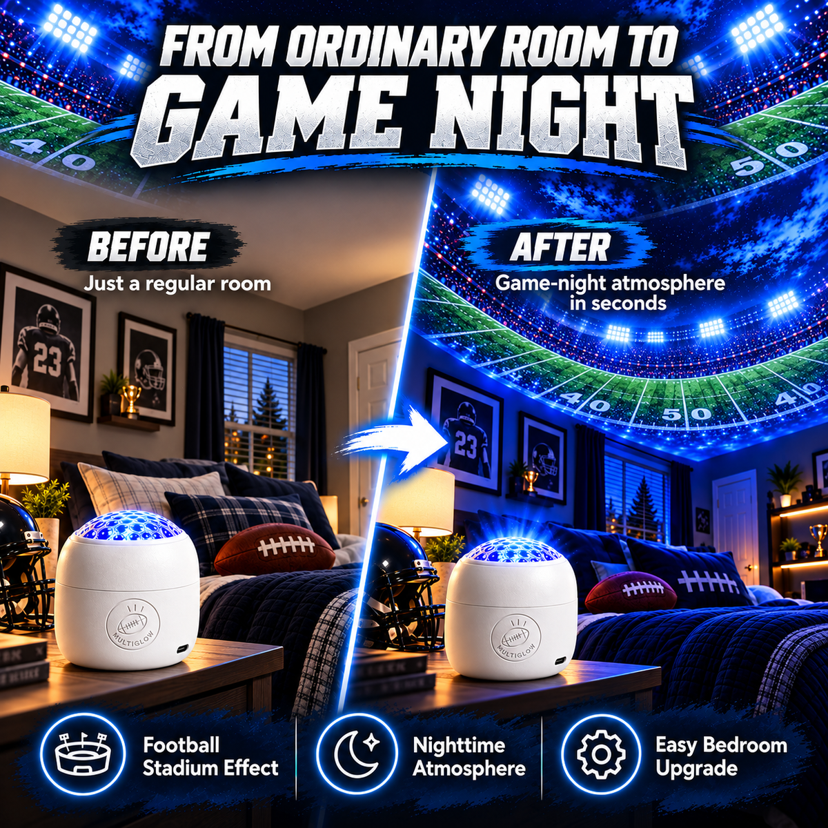 Football Stadium Room Projector – 6 Scene Films for Bedrooms, Game Rooms & Man Caves