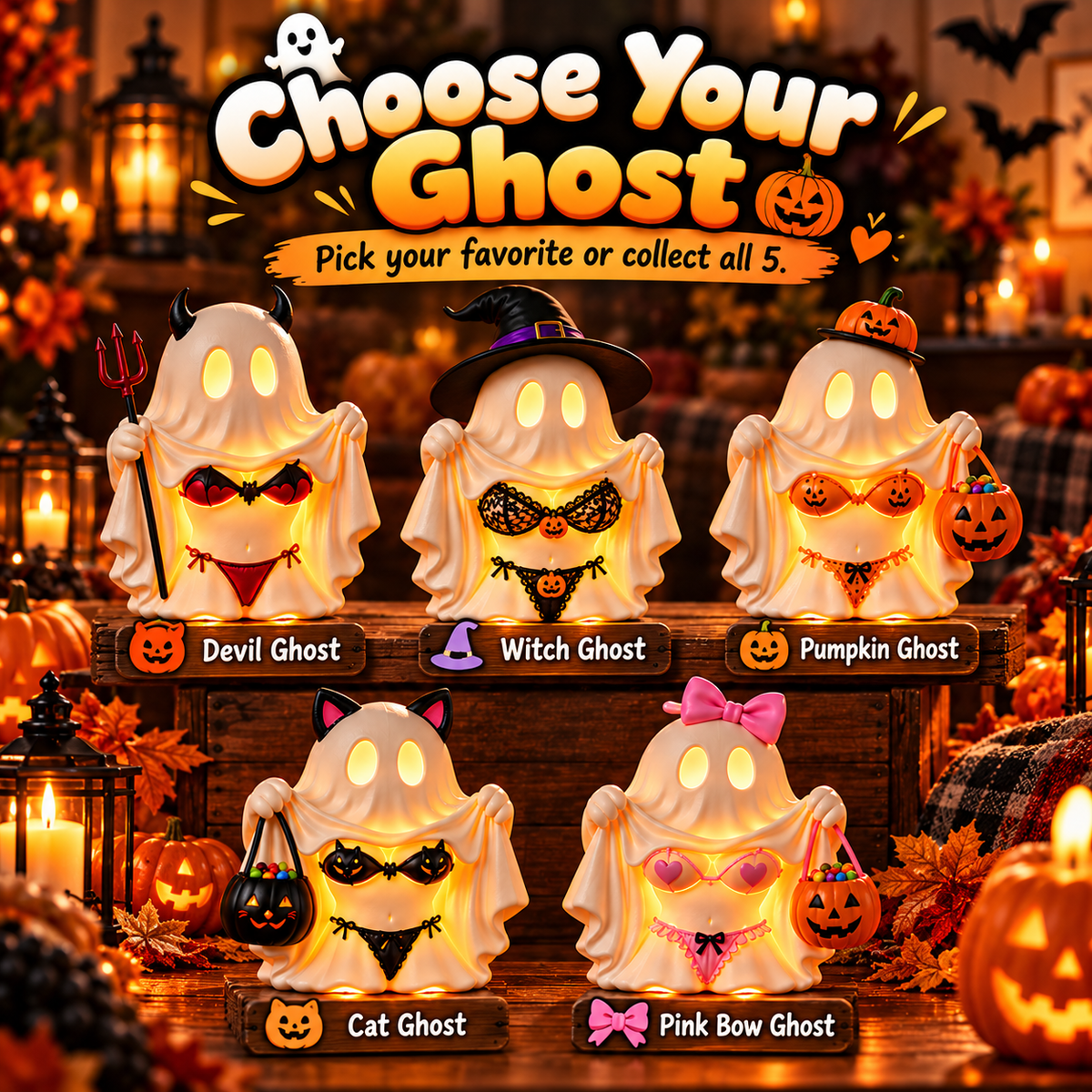 👻Cheeky Ghost Halloween Tabletop Decor – 5 Mischievous Styles