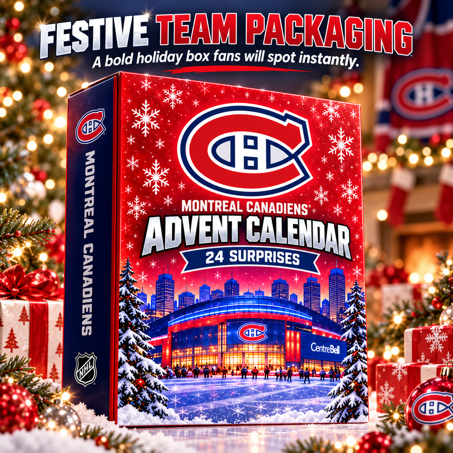 Holiday packaging of the hockey collectible Advent calendar