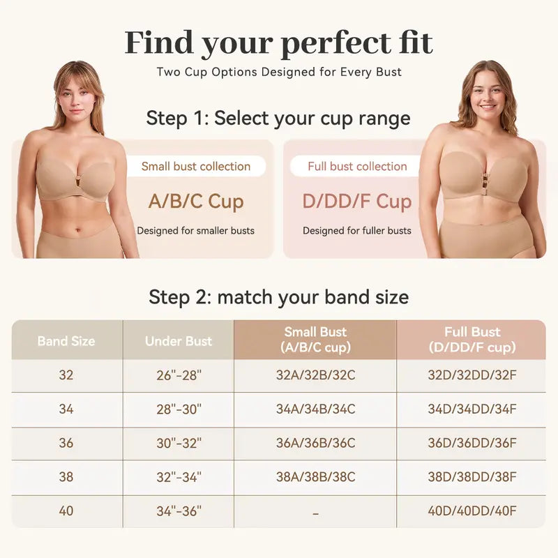 Strapless bra size chart