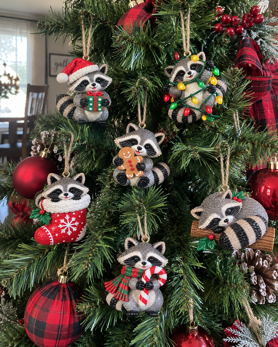 Adorable Christmas Raccoon Ornaments