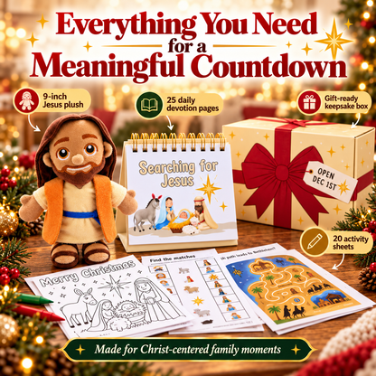 Searching for Jesus – 25-Day Christmas Advent Calendar with Jesus Plush, Bible Stories & Kids’ Activities