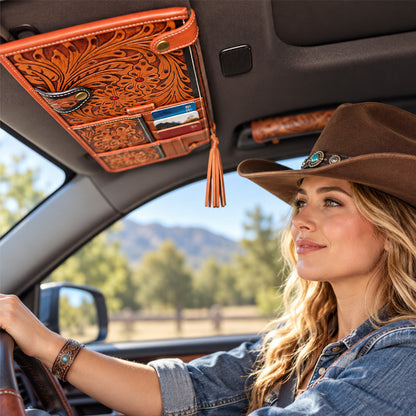Vintage Western Floral Car Sun Visor Organizer – Vintage Style Storage Pouch