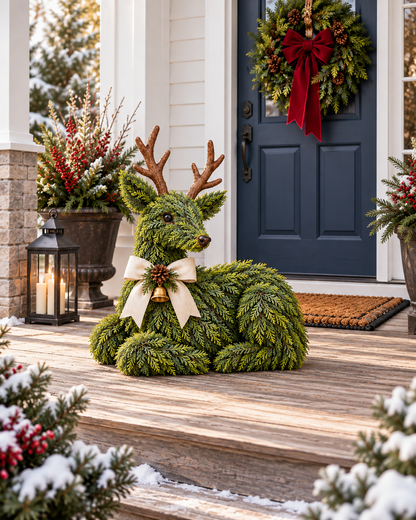 ✨Woodland Welcome Reindeer – Lighted Evergreen Christmas Deer Decor for Front Porch & Home