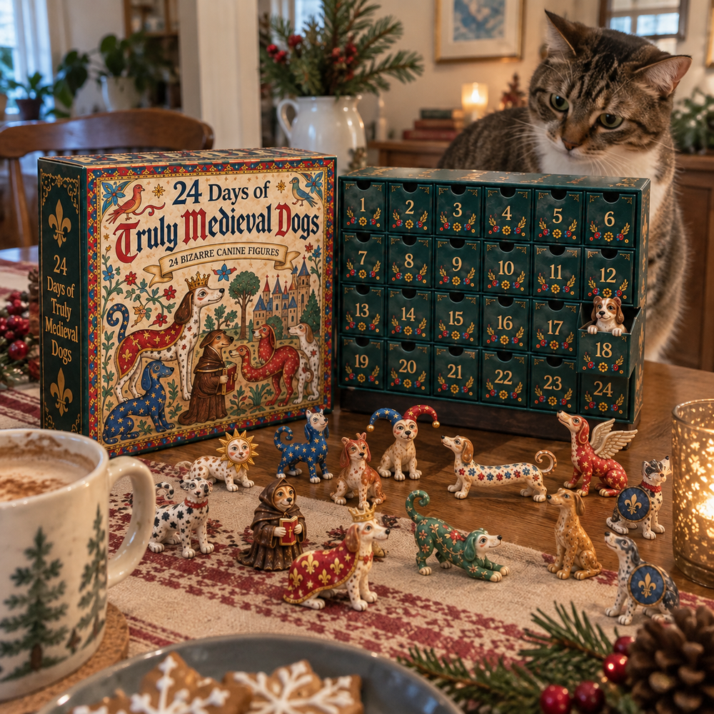 Medieval dog advent calendar on dining table