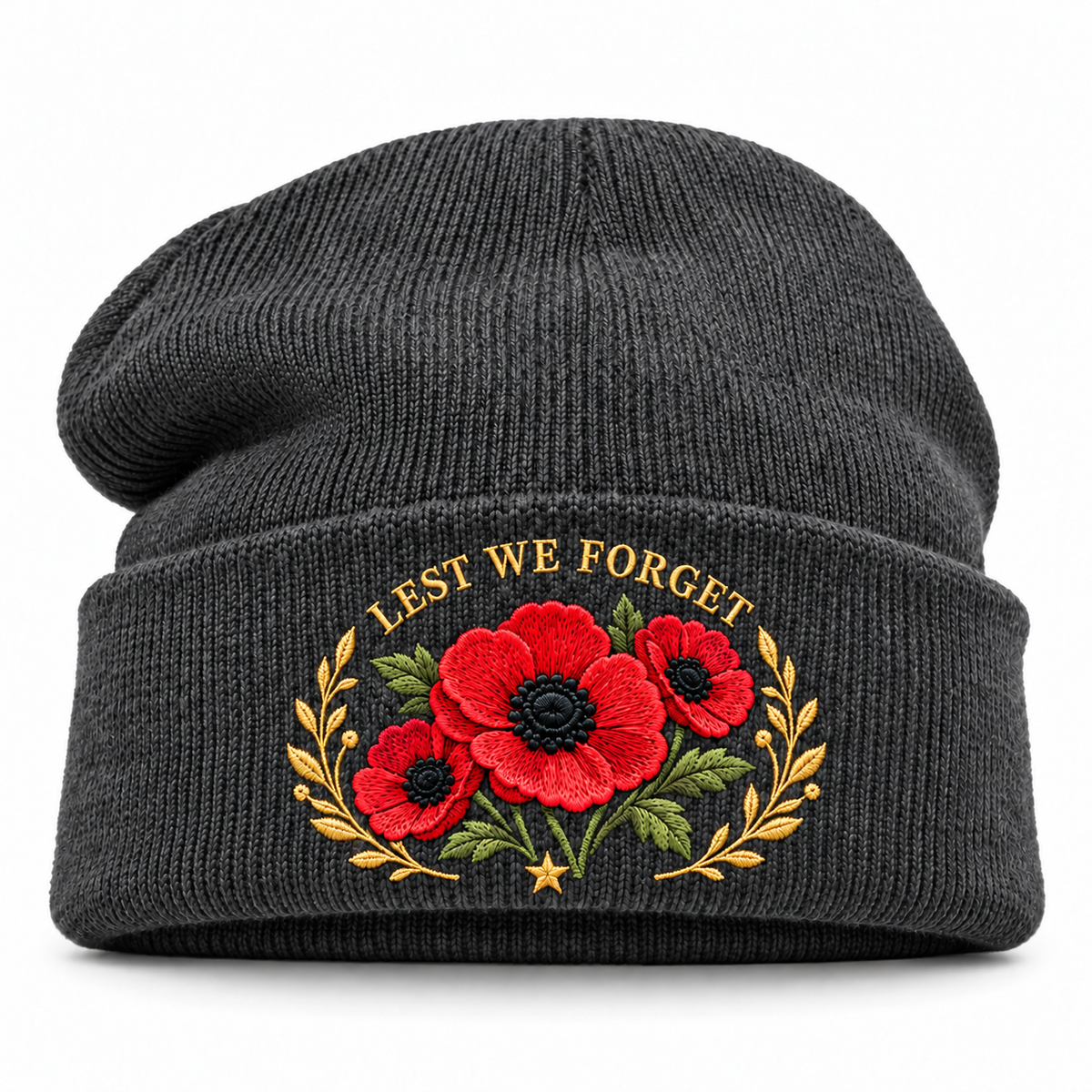 🌺 Remembrance Poppy Embroidered Beanie - A Tribute to Those Who Served