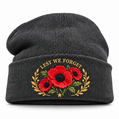 🌺 Remembrance Poppy Embroidered Beanie - A Tribute to Those Who Served