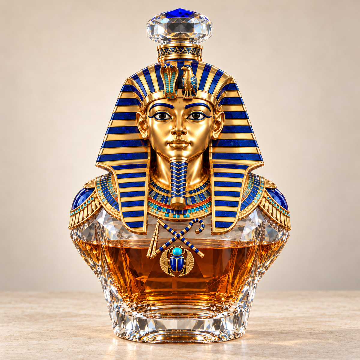 👑 Tutankhamun’s Legacy Whiskey Decanter — Blue & Gold Limited Custom Edition