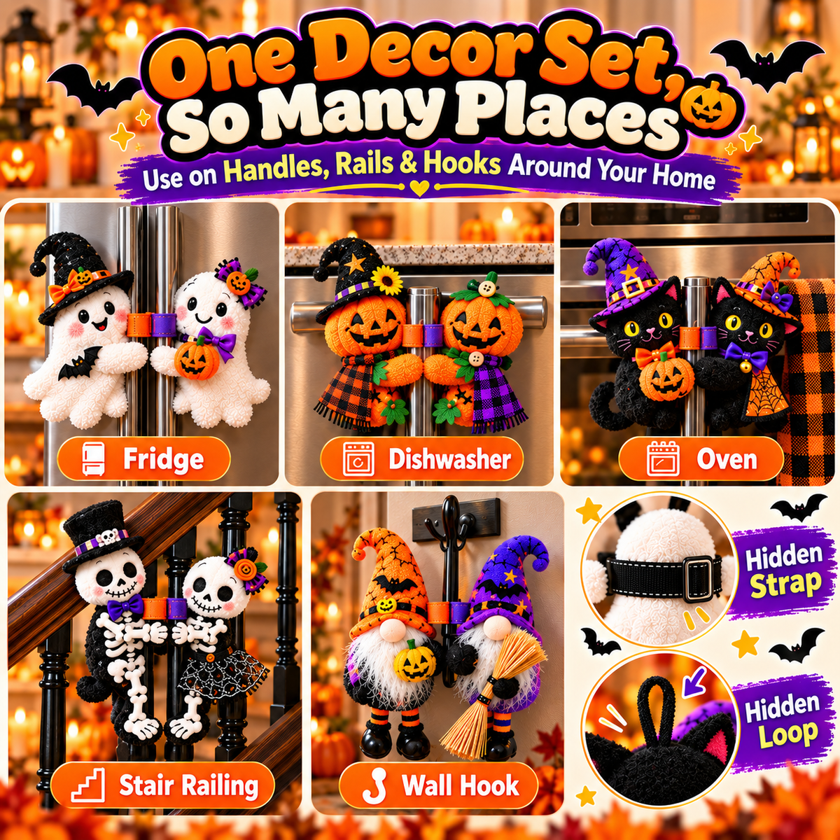 Halloween Handle Huggers – Plush Fridge, Rail & Hook Decorations