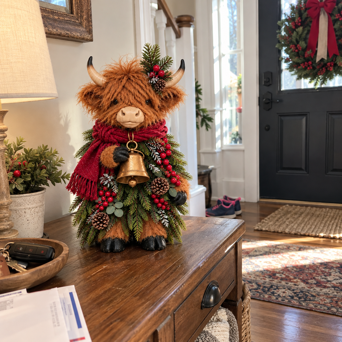 Christmas Highland Cow with Bell