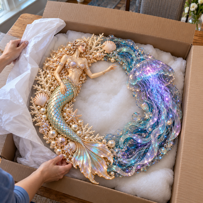 🌊 Ocean Enchantment – Lighted Mermaid & Jellyfish Wreath