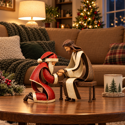 🎅✝️Santa Kneeling Before Jesus Christmas Figurines