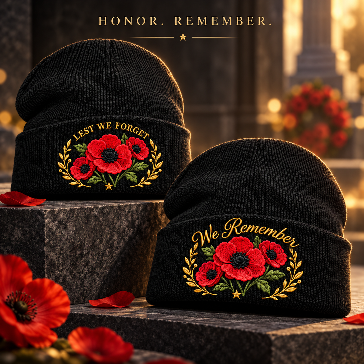 🌺 Remembrance Poppy Embroidered Beanie - A Tribute to Those Who Served