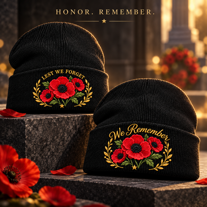 🌺 Remembrance Poppy Embroidered Beanie - A Tribute to Those Who Served