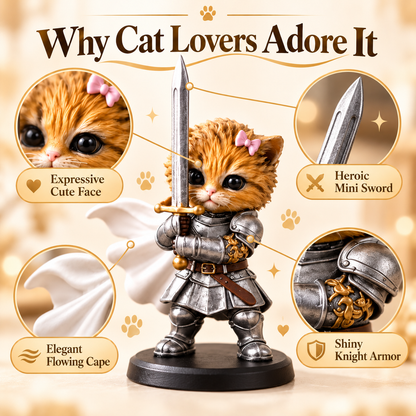 Knight Cat Figurine – Adorable Knight Kitten Warrior Collectible