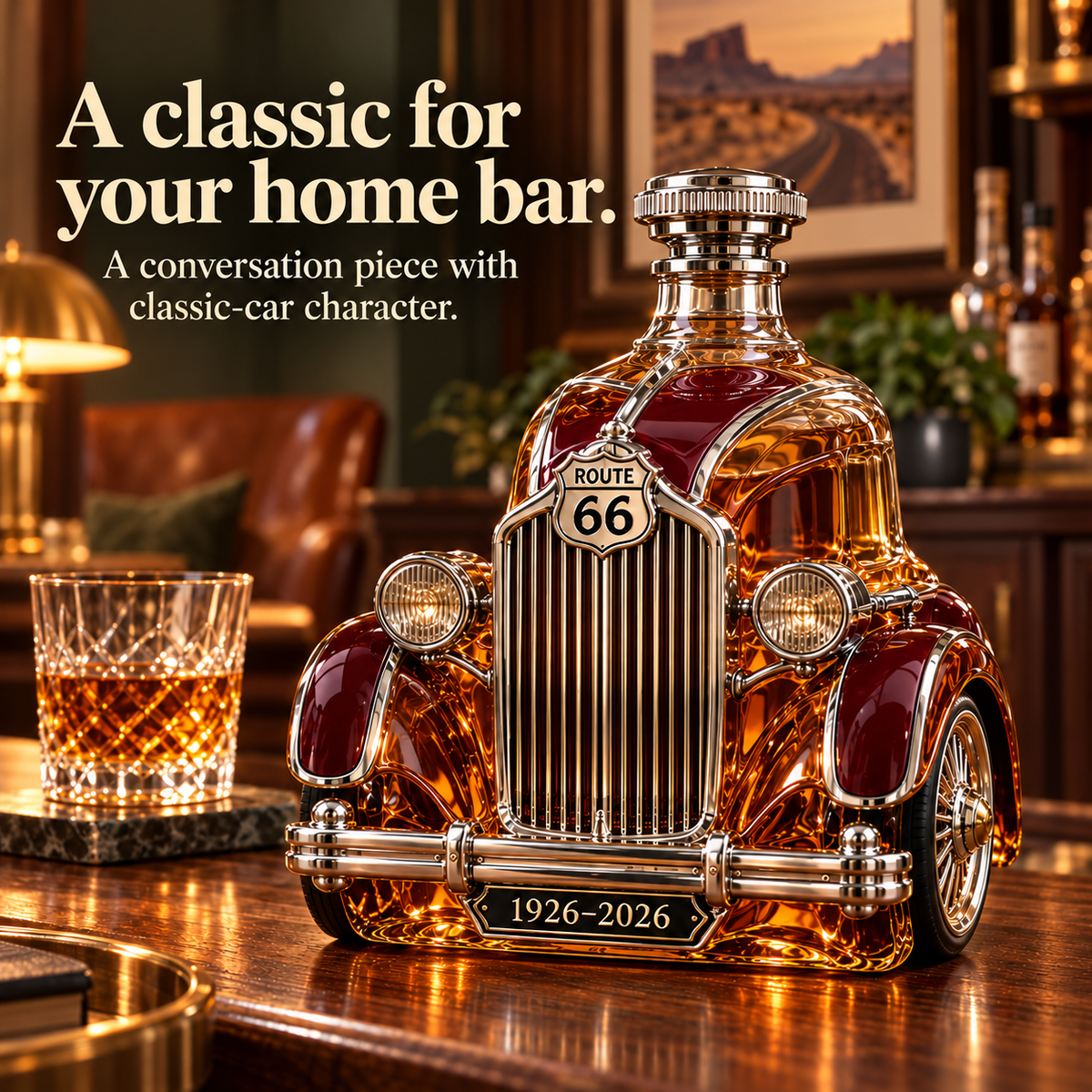 Route 66 100th Anniversary Whiskey Decanter – Vintage Car Edition